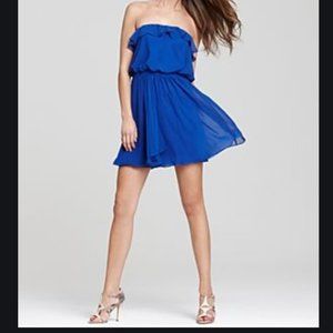 Aqua Ruffle Strapless Blouson Mini